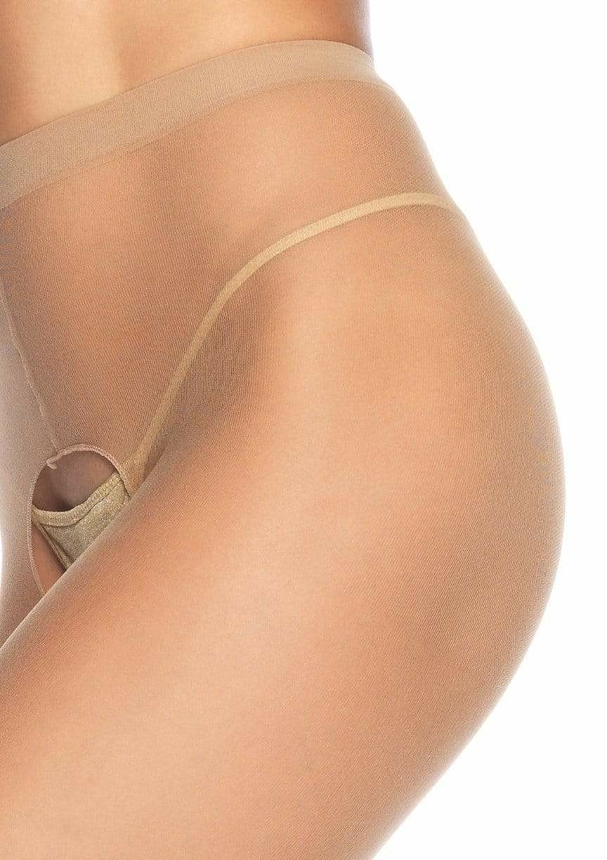 Leg Avenue Collant e Calza Beige Sheer Crotchless con Apertura nel Cavallo - Taglia Unica Regolabile