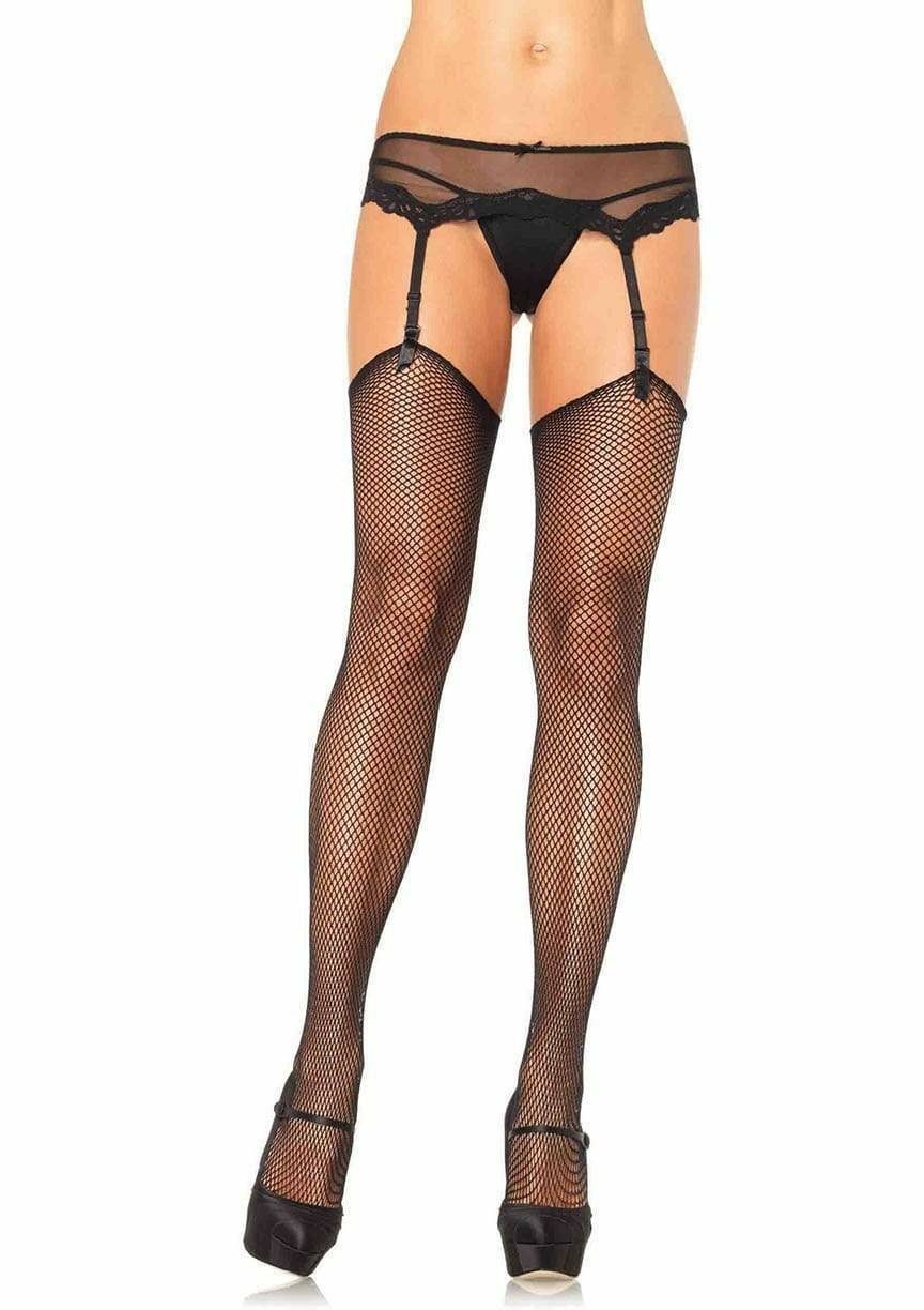 Leg Avenue Calze a Rete Sexy Nero - Taglia Unica Regolabile, 100% Poliammide, Senza Silicone Adesivo