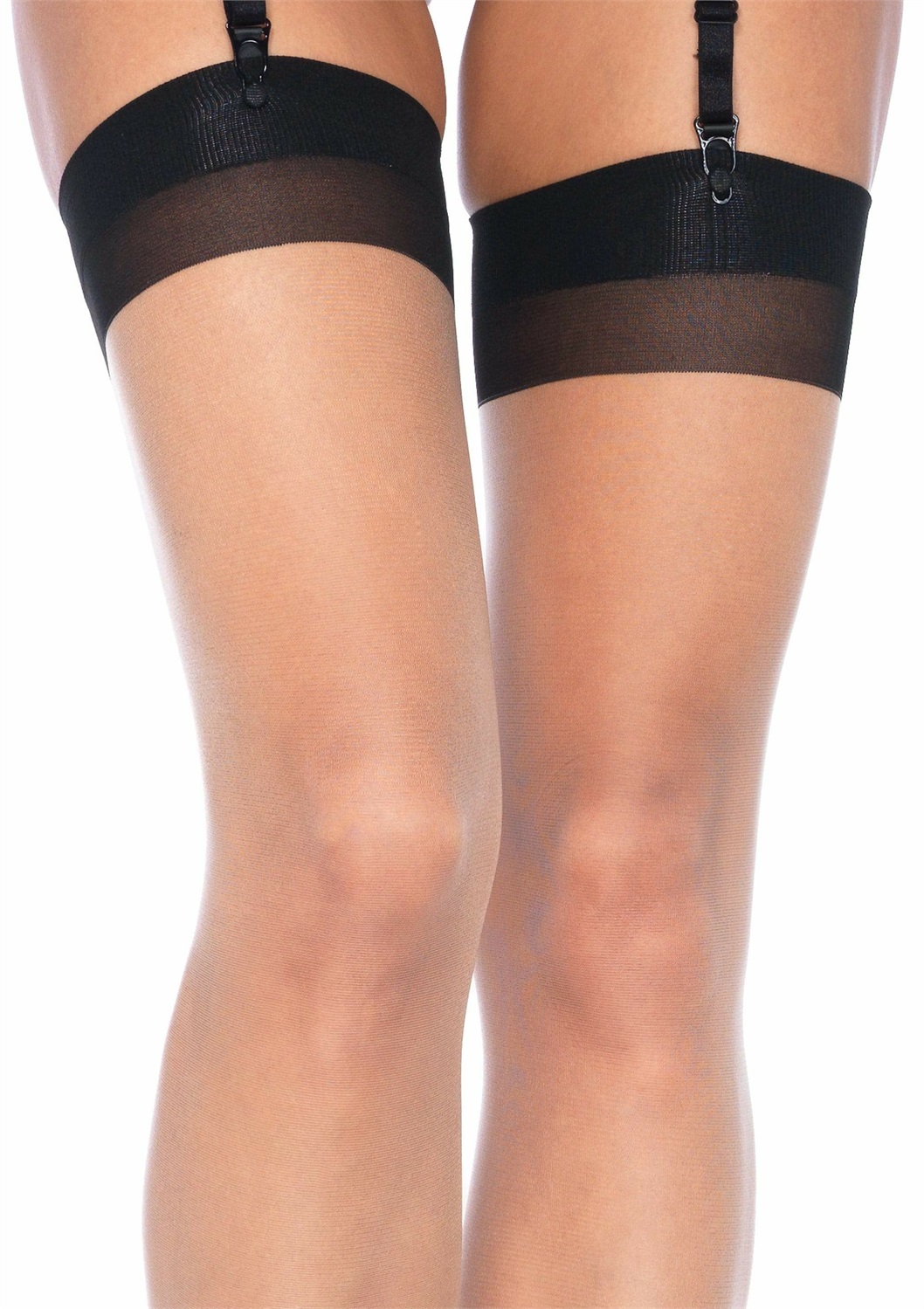 Leg Avenue Collant e Calze 2 Toni in Lycra Sheer con Cucitura Posteriore e Tacco Cubano - Nudo e Nero