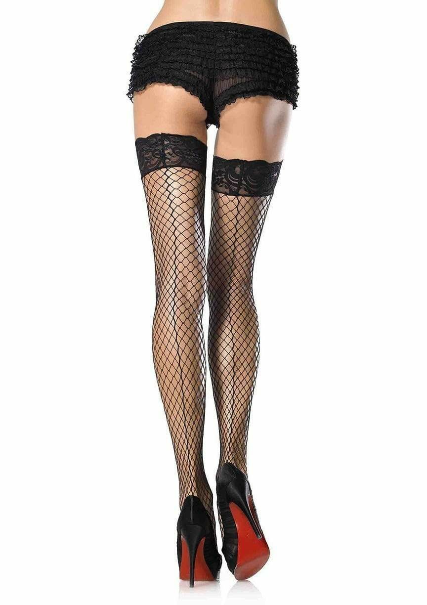 Leg Avenue Calze Autoreggenti in Pizzo Nero - Taglia O/S, 92% Poliammide/8% Spandex