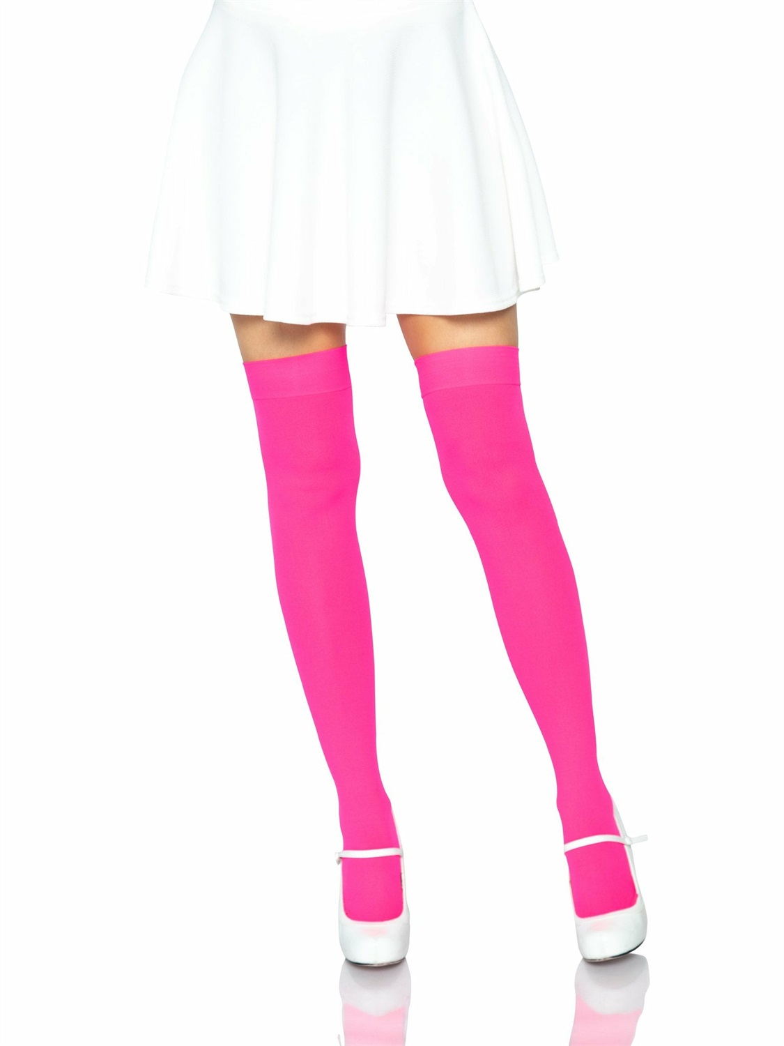 Leg Avenue Calze Autoreggenti in Nylon Rosa Neon - Taglia Unica