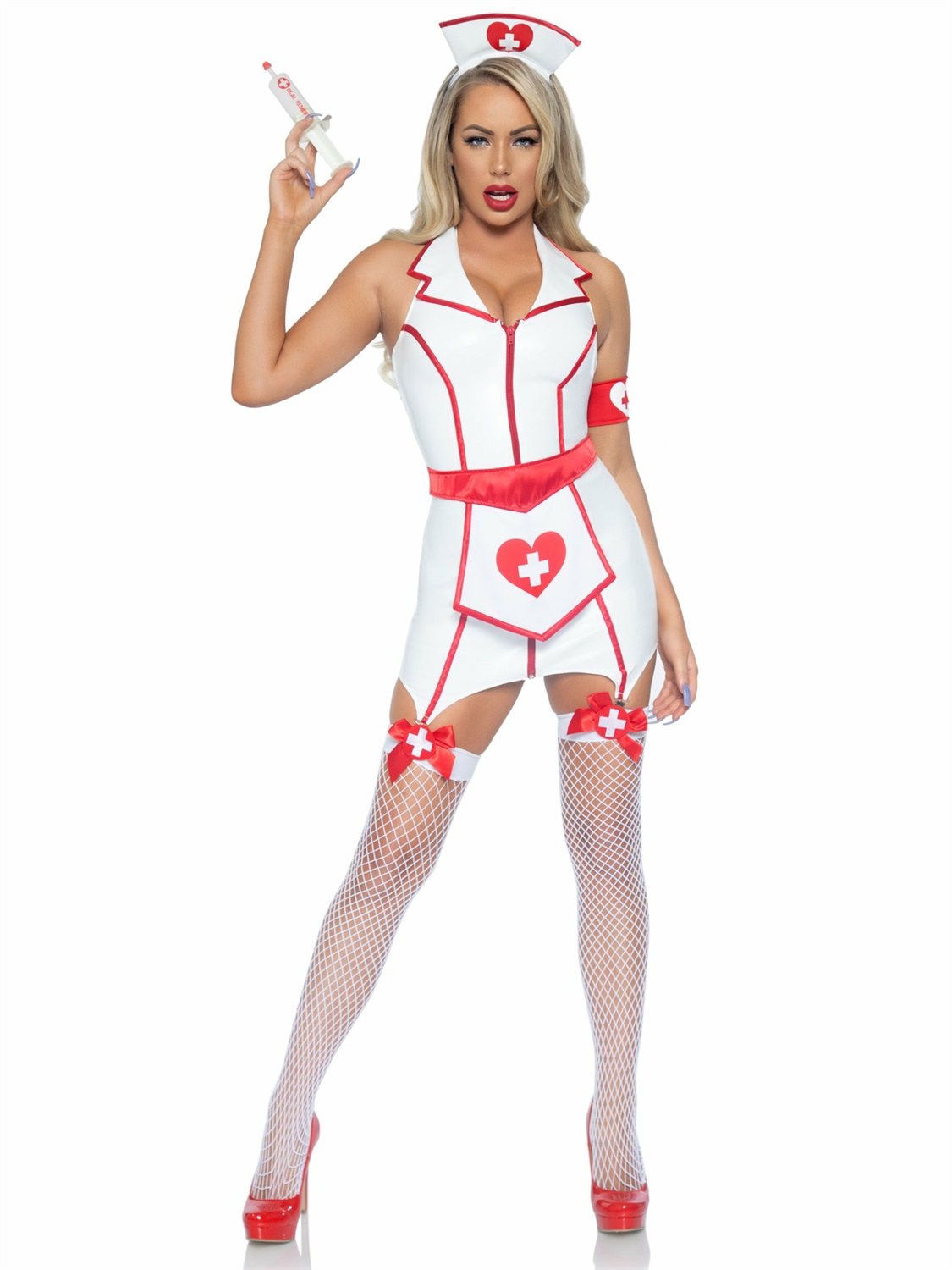 Leg Avenue Costume Infermiera Sexy ER Hottie con Miniabito Bianco e Dettagli Rossi