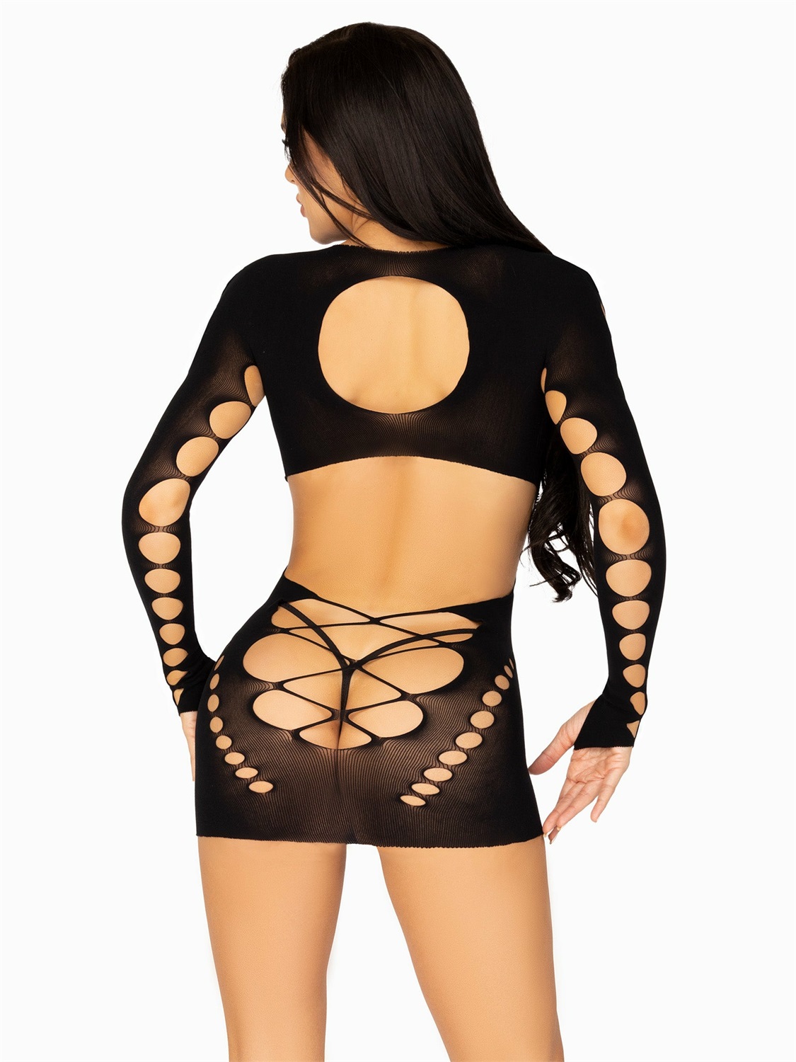 Leg Avenue Mini Abito Sexy Long Sleeve Cut Out Nero