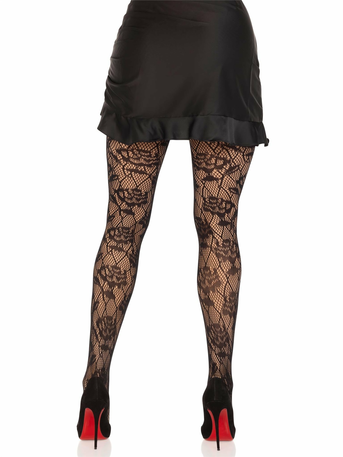 Leg Avenue Wild Rose Collant a Rete Nero con Motivo Floreale