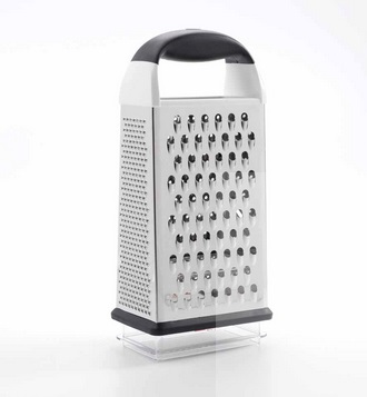 OXO Good Grips Grattugia Alimentare a Quattro Lati in Acciaio Inox con Contenitore - Multiuso per Frutta, Formaggi, Aglio e Zenzero