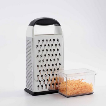 OXO Good Grips Grattugia Alimentare a Quattro Lati in Acciaio Inox con Contenitore - Multiuso per Frutta, Formaggi, Aglio e Zenzero