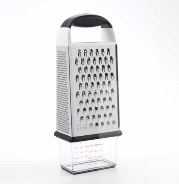 OXO Good Grips Grattugia Alimentare a Quattro Lati in Acciaio Inox con Contenitore - Multiuso per Frutta, Formaggi, Aglio e Zenzero