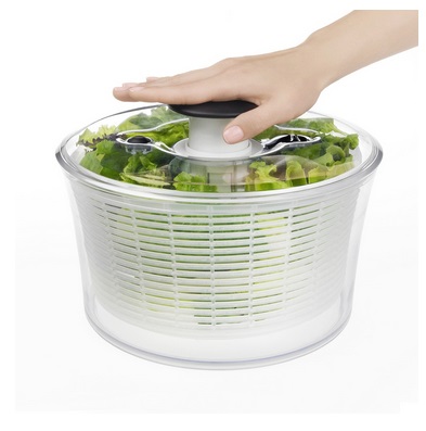 OXO Good Grips Centrifuga per Insalata 4.0, Plastica Trasparente, 6 L, Pompa a Una Mano, Anello Antiscivolo