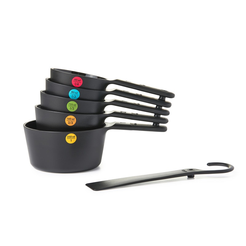 OXO Good Grips Set di Tazze da Misurazione e Dosaggio, 6 pezzi, Nero - Include Raschietto e Misure Salvaspazio
