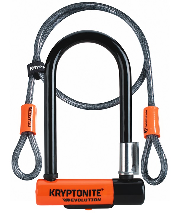Kryptonite Lucchetto a U Evolution Mini-7 W/Flex con Cavo Flessibile - Antifurto per Bici, Sicurezza 7/10, Dimensioni 8,3x17,8 cm, Acciaio Temprato da 13 mm