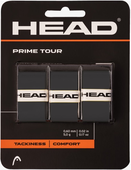 HEAD Prime Tour Overgrip x3 - Nero, Taglia unica, Sensazione asciutta e appiccicosa, Ottimo assorbimento del sudore