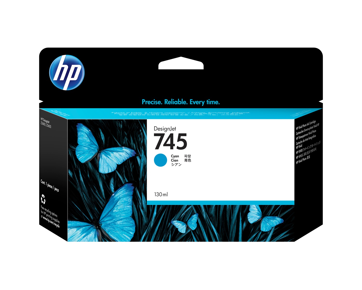 HP Cartuccia Inchiostro Ciano Originale 745, 130 ml - Compatibile con DesignJet Z2600 e Z5600