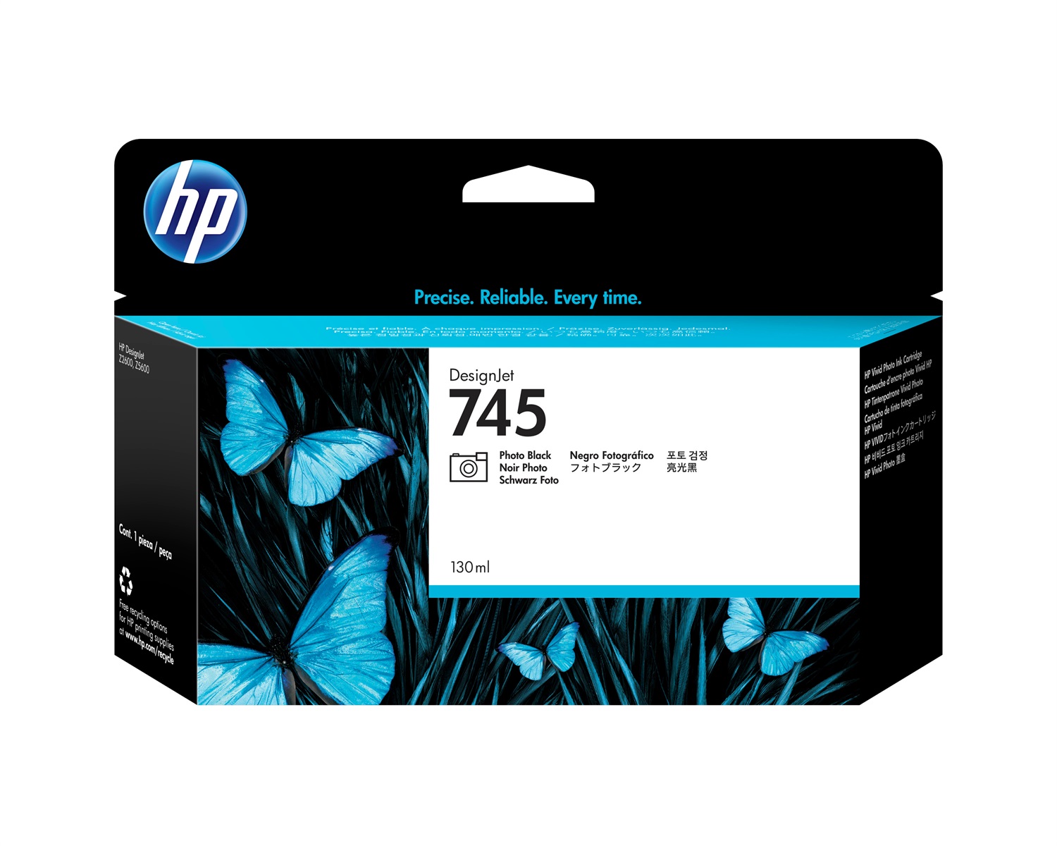 HP Cartuccia Inchiostro Nero Fotografico F9J98A 745, 130 ml - Compatibile con DesignJet Z2600 e Z5600