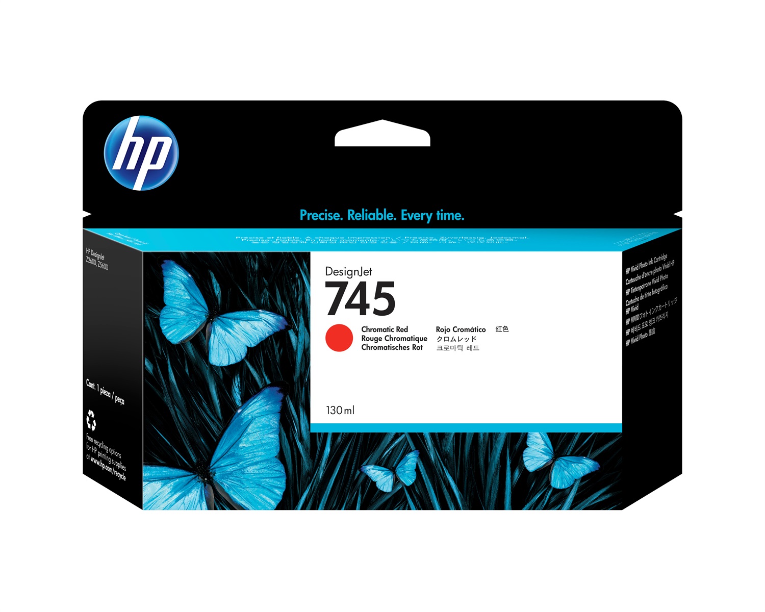 HP Cartuccia Inchiostro Rosso Cromatico 745 F9K00A, 130 ml, Resa Standard, Compatibile con DesignJet Z2600 e Z5600