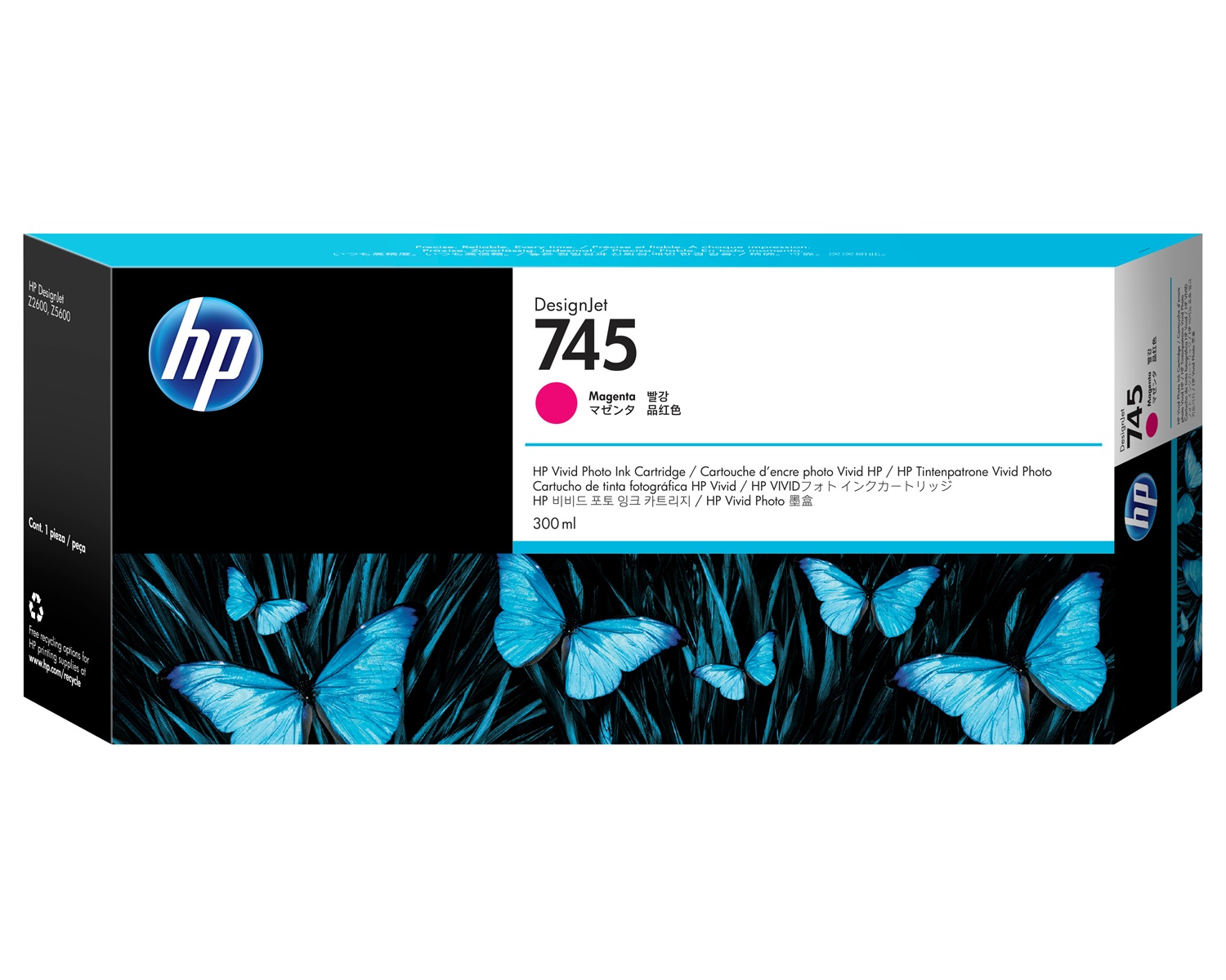 HP Cartuccia Inchiostro Magenta F9K01A 745, 300 ml, Resa Elevata (XL), Inchiostro a Base di Pigmento, Compatibile con DesignJet Z2600 e Z5600