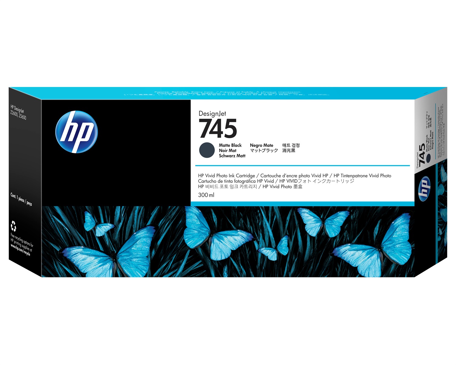 HP Cartuccia d'Inchiostro Nero Opaco F9K05A 745 - 300 ml, Resa Elevata (XL), Inchiostro a Base di Pigmento, Compatibile con DesignJet Z2600 e Z5600