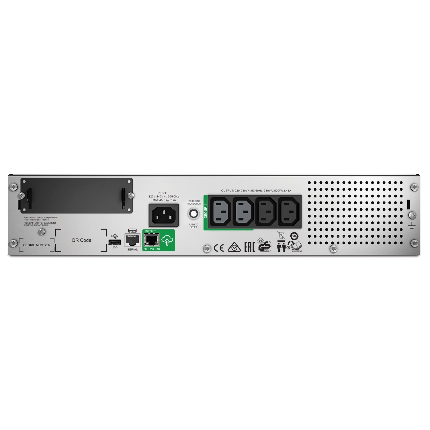 APC SMT750RMI2UC Gruppo di Continuità (UPS) A Linea Interattiva 0,75 kVA 500 W con 4 Prese AC, Montaggio Rack 2U e SmartConnect