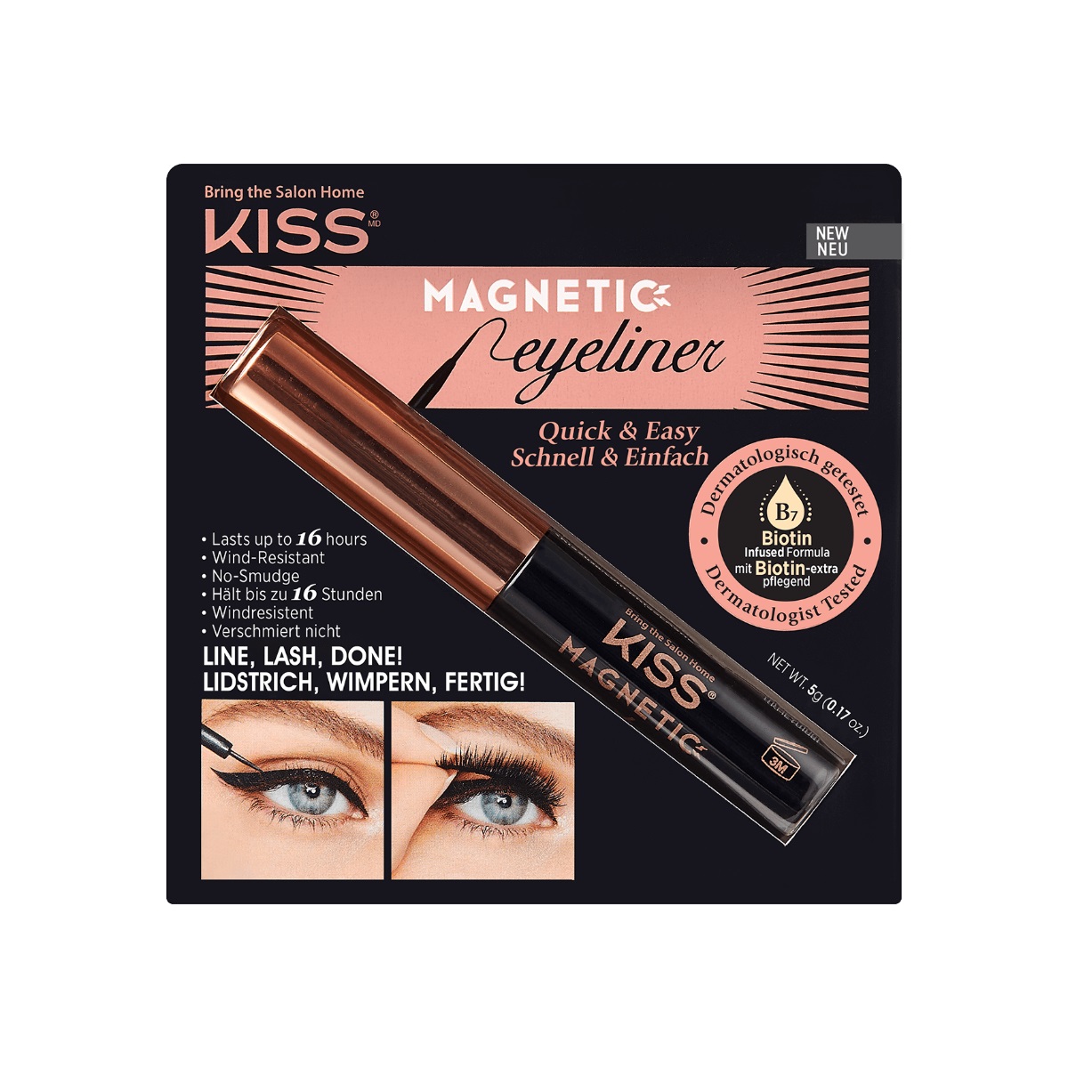 Kiss Eyeliner Magnetico 4g Nero Infuso con Biotina - Applicazione Facile per Ciglia Finte