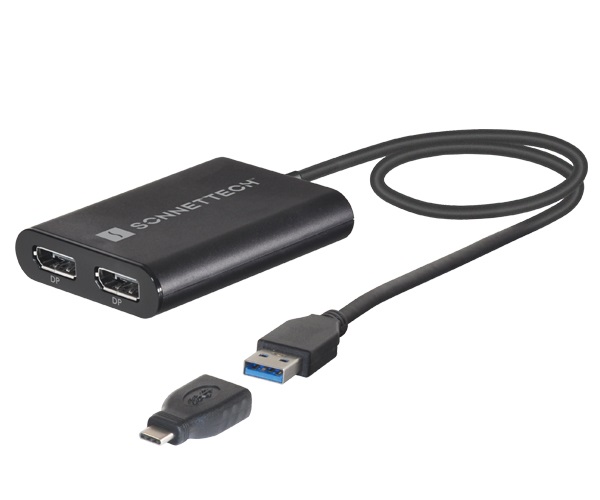 Sonnet Technologies USB3-DDP4K Adattatore DisplayPort Dual 4K per Mac M1, M2 e M3 Thunderbolt - 3840 x 2160 Pixel, 60 Hz, Due porte DisplayPort