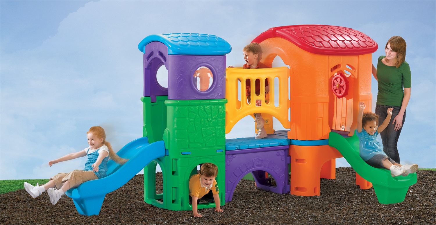 Step2 Clubhouse Climber - Parco giochi XXL con 2 scivoli e torre di gioco in plastica per bambini