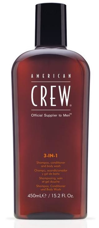 American Crew 3-in-1 Shampoo, Balsamo e Gel Doccia 450 ml - Deterge, Districa e Rivitalizza