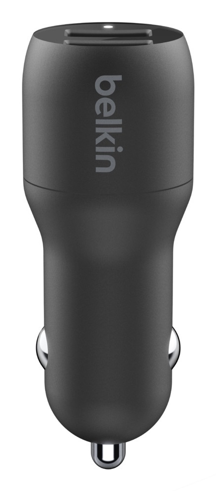 Belkin BoostCharge Doppio Caricabatteria da Auto USB da 24W con 2 Porte USB-A e Cavo USB-C da 1m, Nero