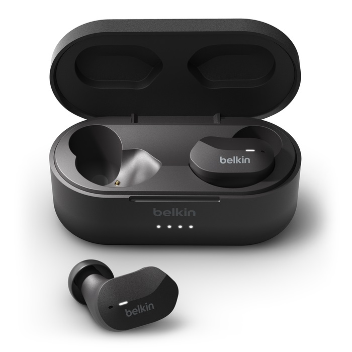Belkin SoundForm Auricolari Wireless con Custodia di Ricarica - Controlli Touch, Isolamento Rumori, Resistenza IPX5, Riproduzione 24 Ore - Nero