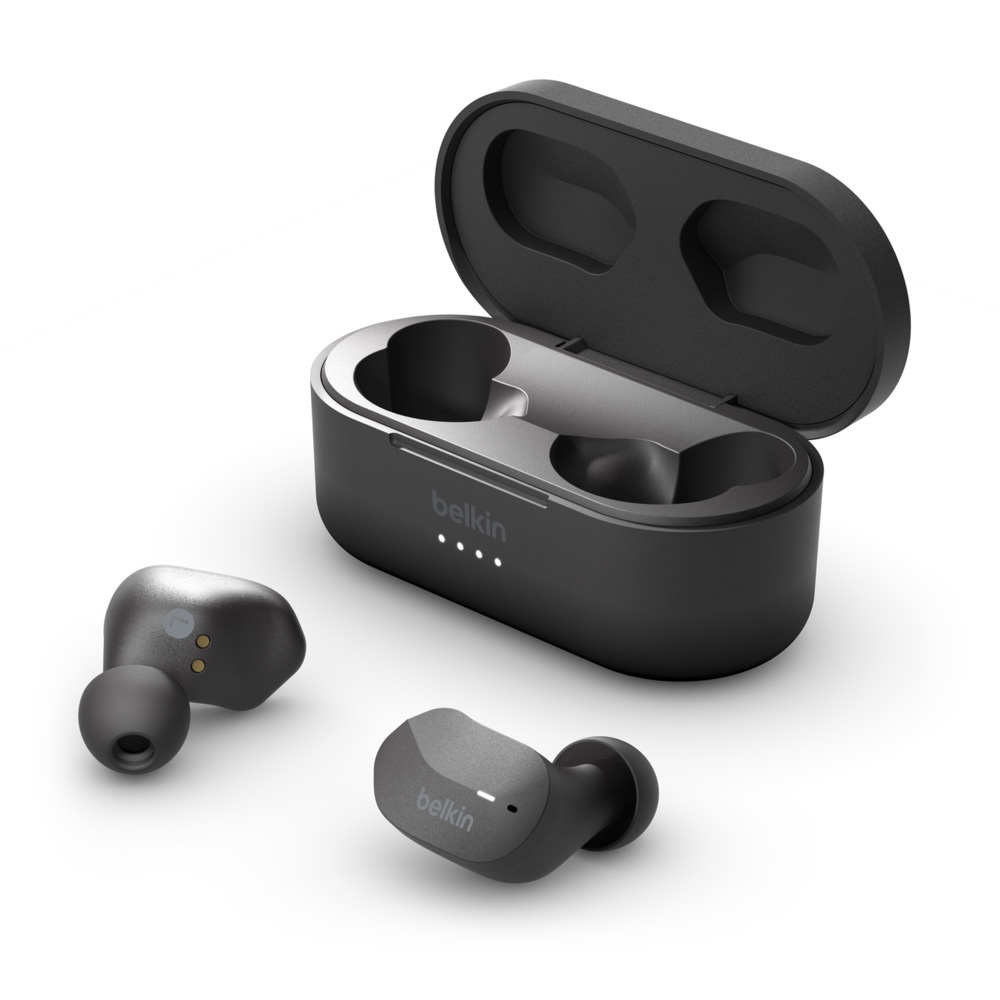 Belkin SoundForm Auricolari Wireless con Custodia di Ricarica - Controlli Touch, Isolamento Rumori, Resistenza IPX5, Riproduzione 24 Ore - Nero
