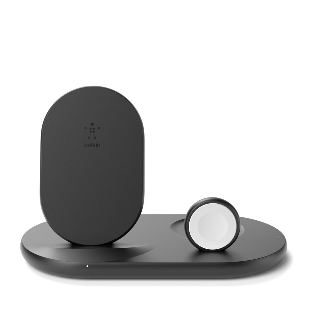 Belkin WIZ001MYBK Caricabatterie 3 in 1 per Smartphone e Orologio Intelligente, Nero, Carica Wireless Interno