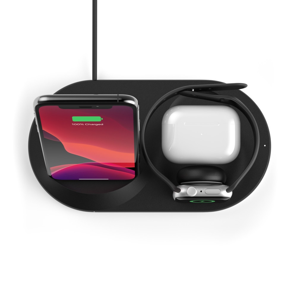 Belkin WIZ001MYBK Caricabatterie 3 in 1 per Smartphone e Orologio Intelligente, Nero, Carica Wireless Interno