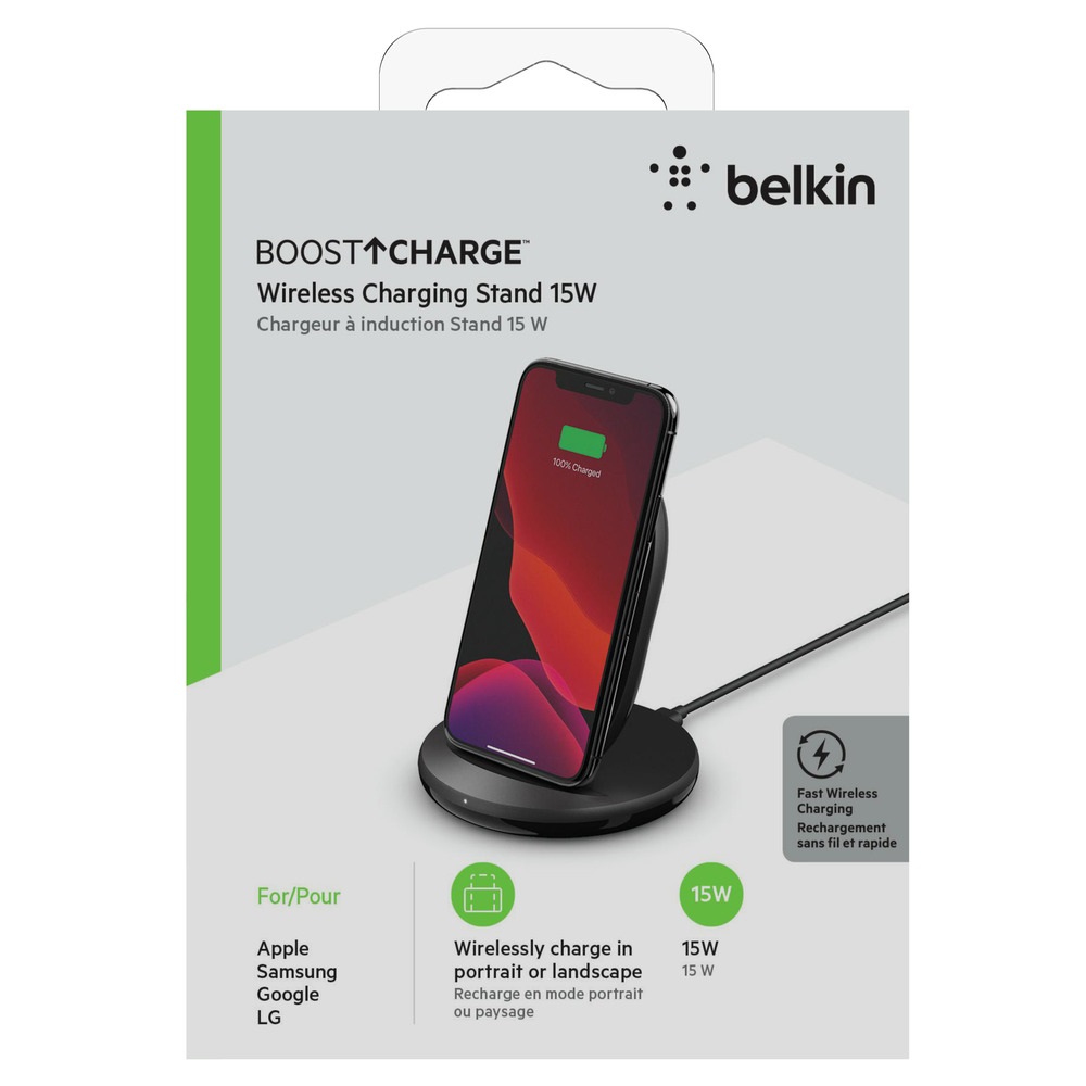 Belkin BoostCharge Supporto di Ricarica Wireless da 15 W - Caricabatteria Qi Rapido per Smartphone - Nero