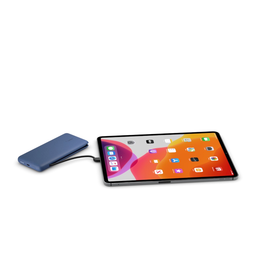 Belkin BoostCharge Plus Power Bank 10000 mAh Blu con Ricarica Rapida 18W e Cavi Integrati USB-C e Lightning