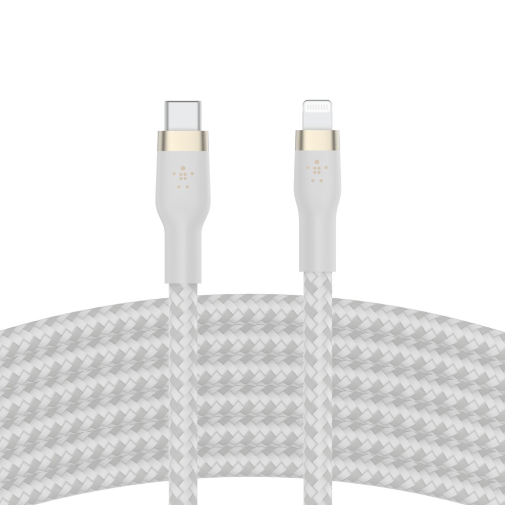 Belkin BoostCharge Pro Flex Cavo Intrecciato da USB-C a Lightning 2 m - Certificato MFi, Ricarica Rapida Power Delivery 20 W, Bianco