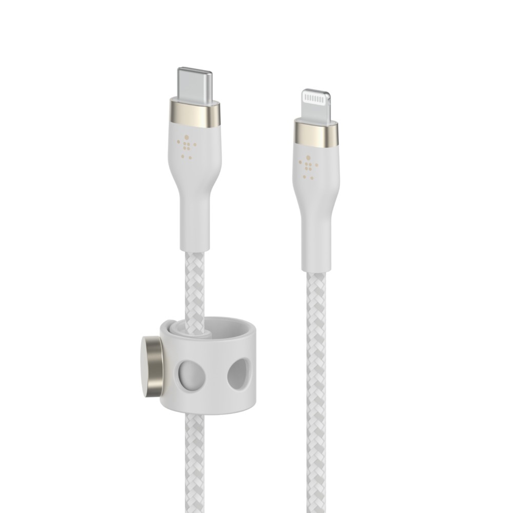 Belkin BoostCharge Pro Flex Cavo intrecciato da USB-C a Lightning 3 m Bianco, certificato MFi, ricarica rapida Power Delivery 20 W