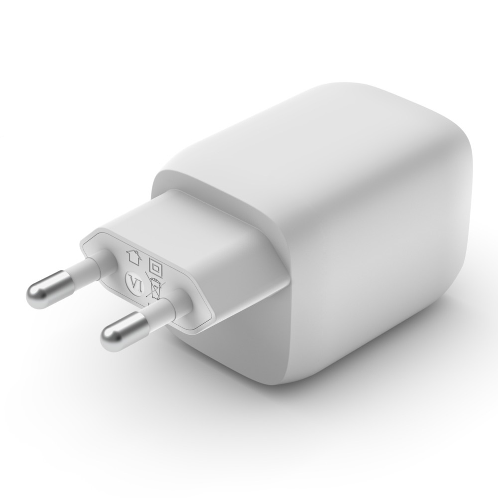 Belkin WCH013vfWH Caricabatteria da Parete USB-C 65W con 2 Porte, Ricarica Rapida PD 3.0 e Tecnologia GaN - Bianco