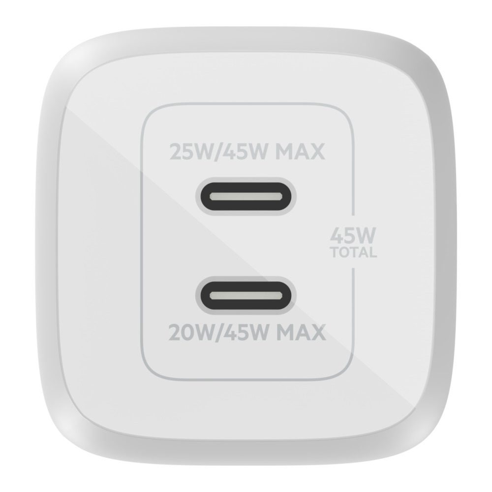 Belkin Caricabatteria da Parete Doppio USB-C 45W con Tecnologia GaN e Ricarica Rapida PD 3.0