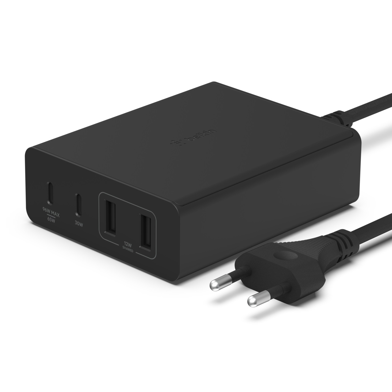 Belkin Stazione di Ricarica Multi Dispositivo USB GaN 108W con 2 Porte USB-C e 2 Porte USB-A, Ricarica Rapida per iPhone, MacBook, iPad e Altri