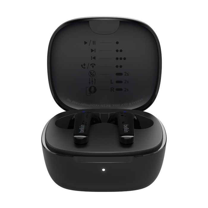 Belkin SoundForm Motion Auricolari True Wireless con Cancellazione del Rumore, Custodia di Ricarica Wireless, 2 Microfoni, IPX5, 27 Ore di Batteria - Nero