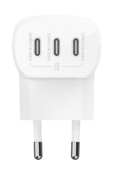 Belkin BoostCharge Caricabatteria da parete 3 porte USB-C con PPS 67W - Ricarica rapida per iPhone 16, MacBook Pro, AirPods e Samsung Galaxy