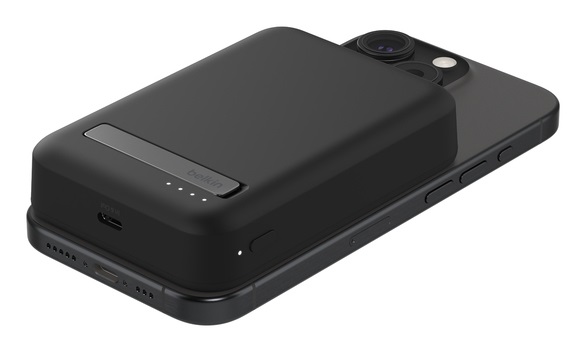 Belkin BoostCharge Pro Power Bank Wireless 10.000 mAh con Qi2 e MagSafe, Ricarica Rapida 15W, Supporto Integrato per iPhone 16/15, Nero