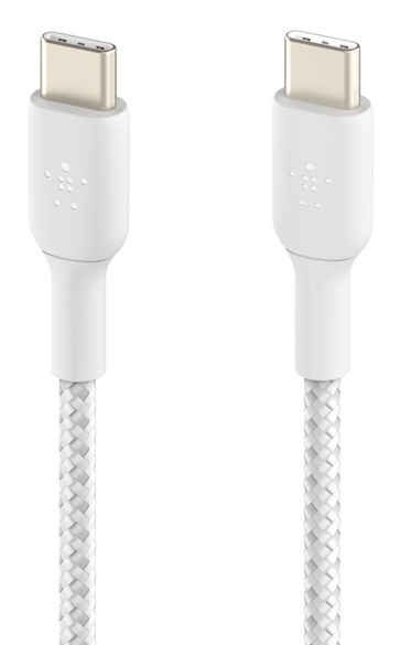 Belkin BoostCharge Cavo Intrecciato USB-C a USB-C da 2 Metri Bianco - Compatibile con iPhone 15, Galaxy S24, Pixel 8 e iPad Pro