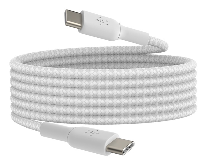 Belkin BoostCharge Cavo Intrecciato USB-C a USB-C da 2 Metri Bianco - Compatibile con iPhone 15, Galaxy S24, Pixel 8 e iPad Pro