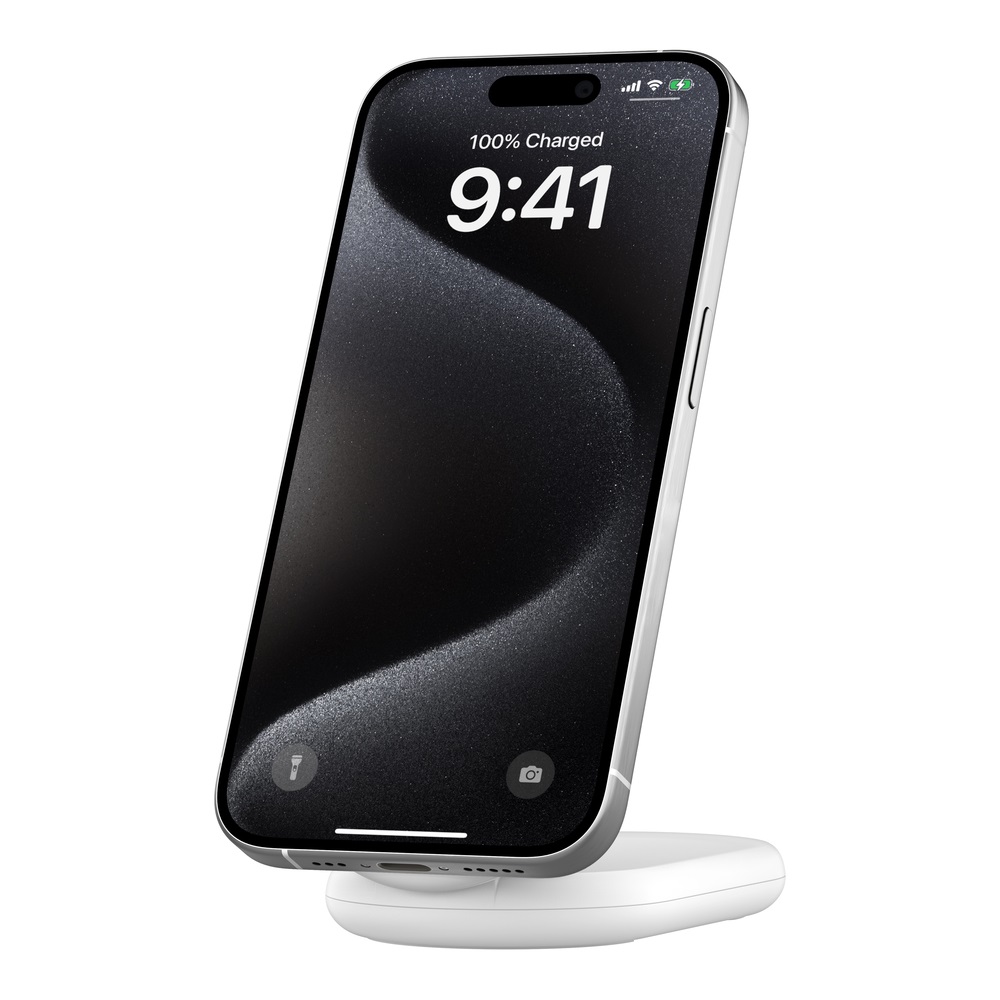 Belkin BoostCharge Caricabatteria Wireless Magnetico e Pieghevole Qi2, Ricarica Rapida 15W, Compatibile con MagSafe e StandBy, Alimentatore Incluso, Bianco