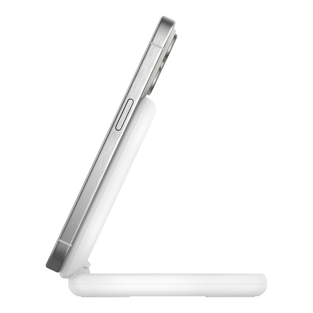 Belkin BoostCharge Caricabatteria Wireless Magnetico e Pieghevole Qi2, Ricarica Rapida 15W, Compatibile con MagSafe e StandBy, Alimentatore Incluso, Bianco