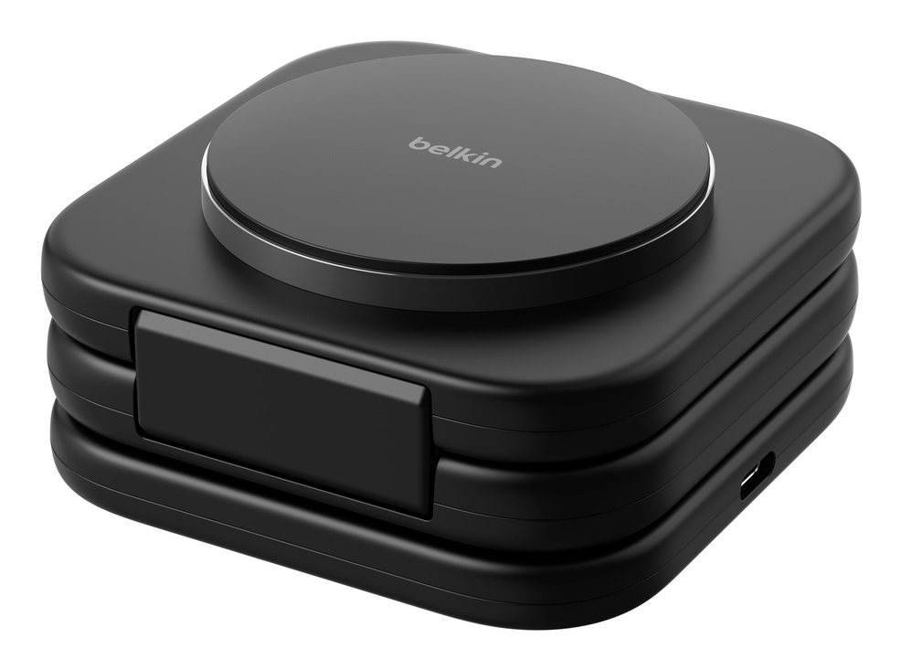 Belkin 3in1 Caricabatteria Wireless Pieghevole con Tecnologia Qi2 - Ricarica Rapida per iPhone, Apple Watch e AirPods - Nero