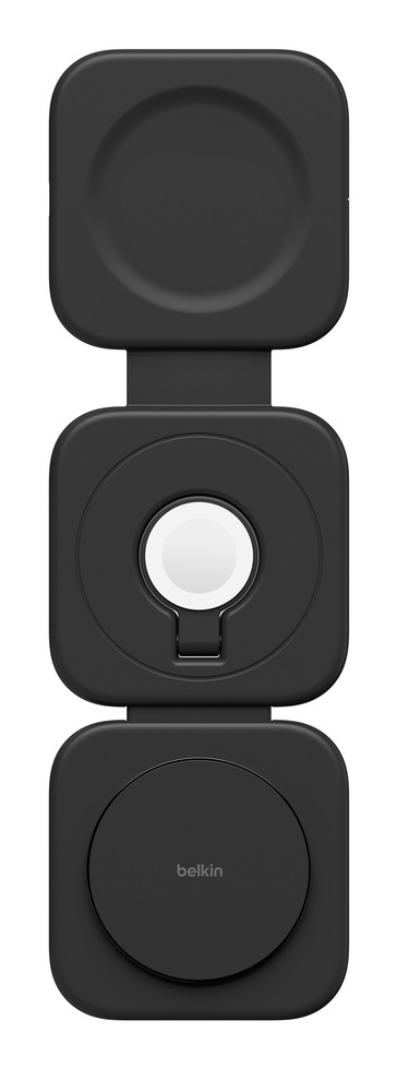 Belkin 3in1 Caricabatteria Wireless Pieghevole con Tecnologia Qi2 - Ricarica Rapida per iPhone, Apple Watch e AirPods - Nero