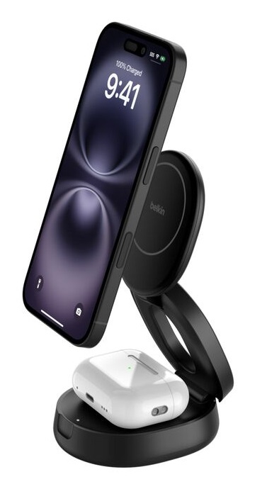 Belkin WIZ035kqBK Stazione di Ricarica Wireless 2-in-1, Ricarica Rapida 15 W per iPhone e 5 W per AirPods, Compatibile con Qi e MagSafe, Nero