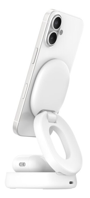 Belkin WIZ035kqWH Caricatore Wireless 15W Qi2 con MagSafe per iPhone 16 e AirPods, Ricarica Rapida, Base Antiscivolo, Alimentatore da 30W - Bianco