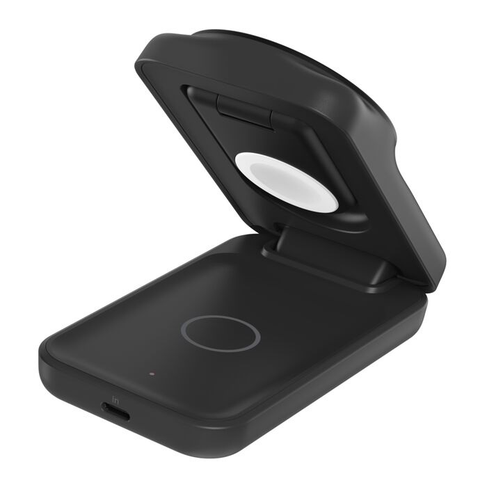 Belkin UltraCharge Caricatore Wireless Magnetico Qi2 3 in 1 25W per iPhone 16, Apple Watch, AirPods e Pixelsnap con Adattatore 45W, Nero