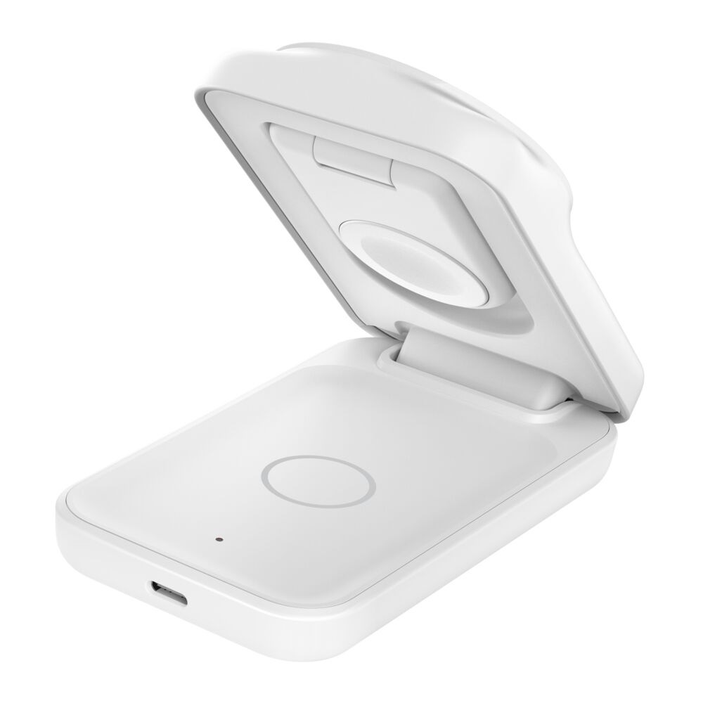 Belkin UltraCharge Caricatore Wireless Magnetico Qi2 25W, Stazione di Ricarica 3 in 1 per iPhone 16, Apple Watch e AirPods, Bianco con Adattatore 45W